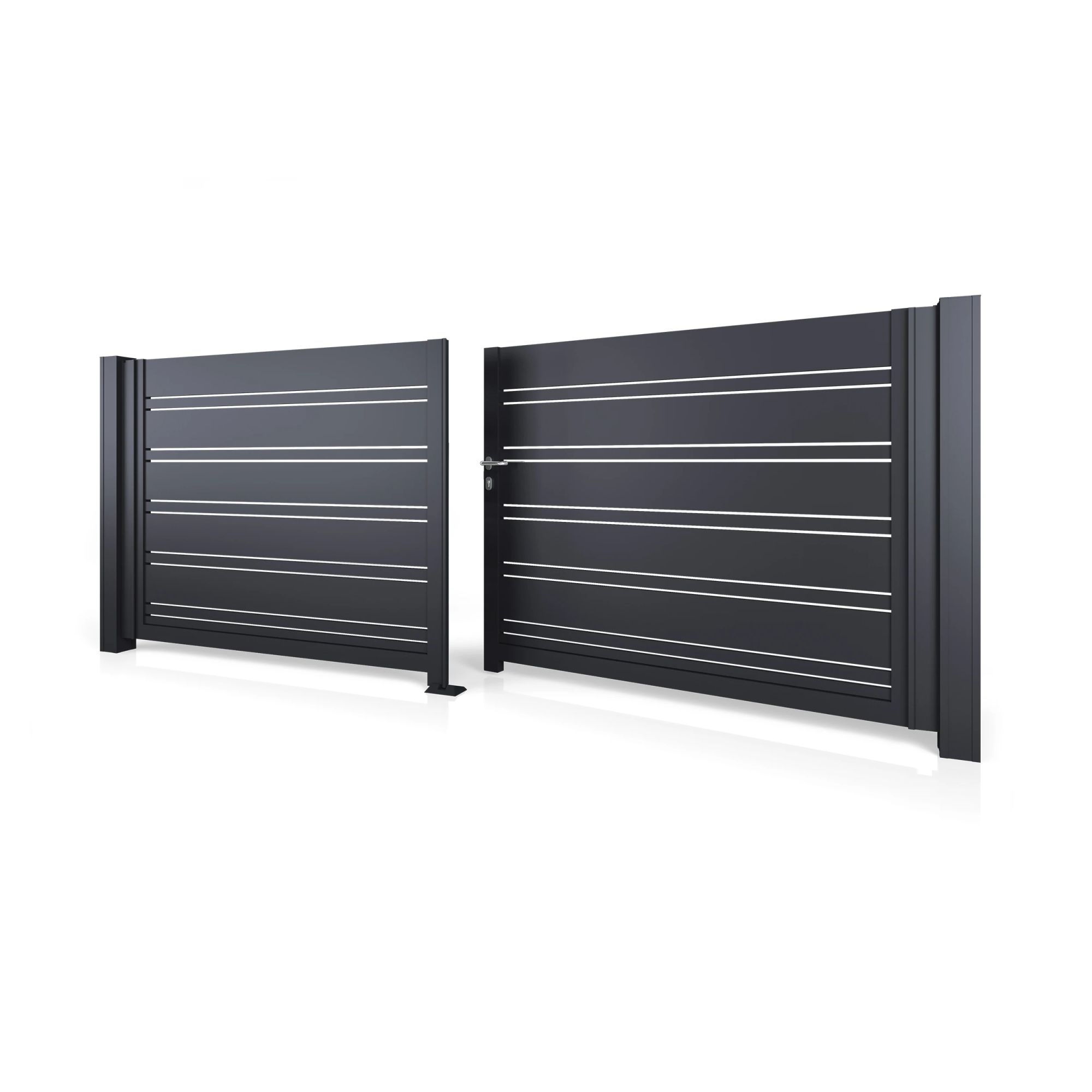Dvoukřídlá brána HN 05, hliníková, na míru (šířka 2400 - 6000 mm, výška 1000 - 2000 mm), barva na přání